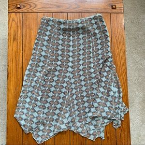 Tapemeasure Light Blue and Brown Silk Printed Skirt Size 8